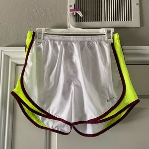 Nike Women's White and Neon Yellow Athletic Shorts
